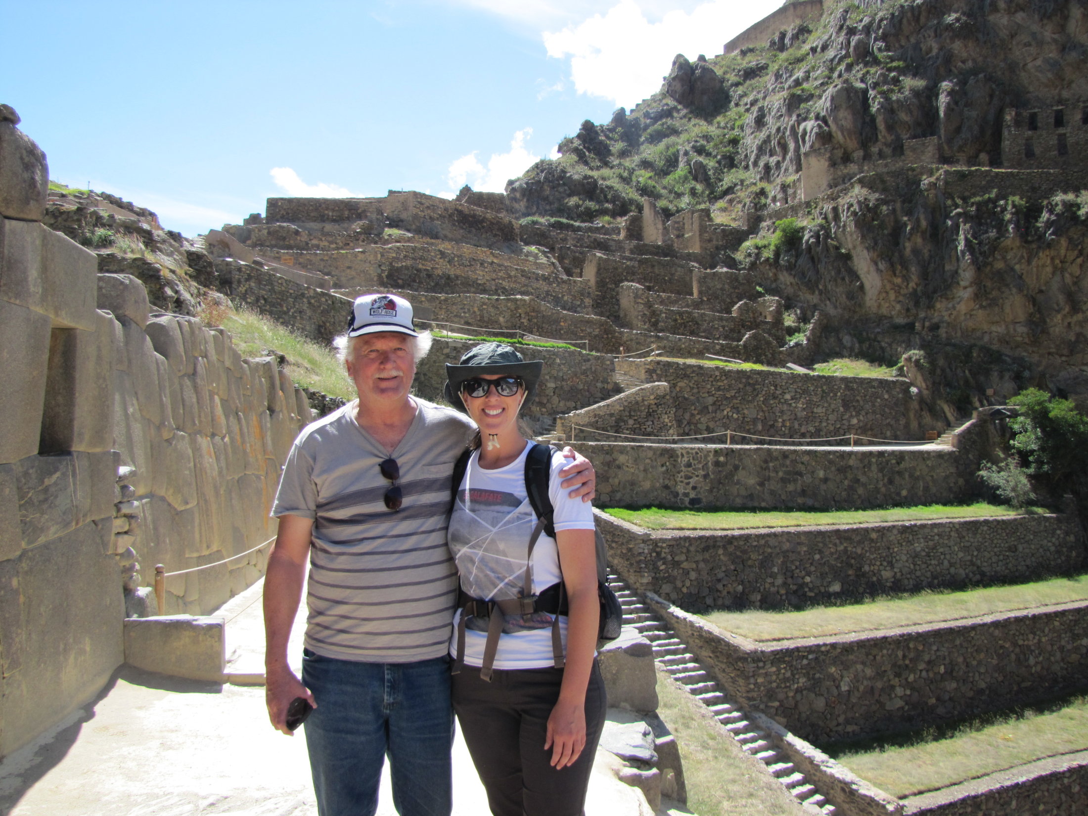Shannon and her dad at Ollantaytambo ruins