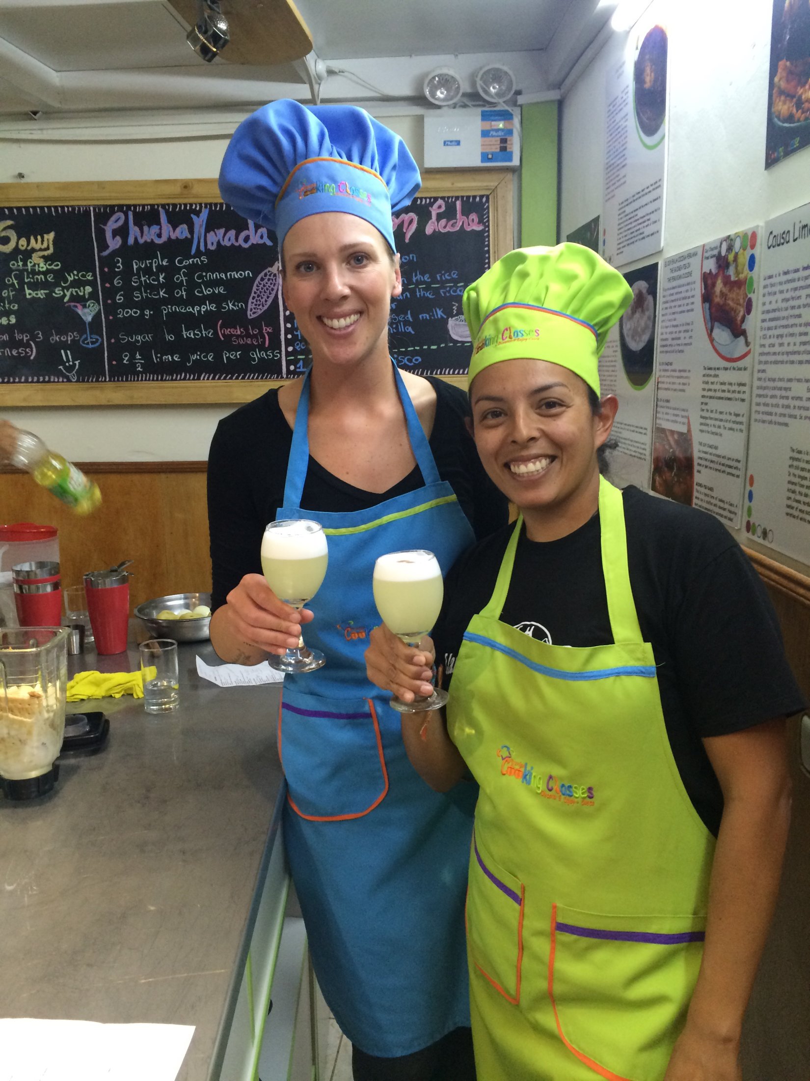 Shannon and Jen at their cooking class in Cusco, cheers!